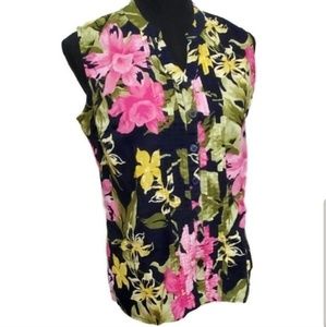 Caribbean Joe Floral Sleeveless button up